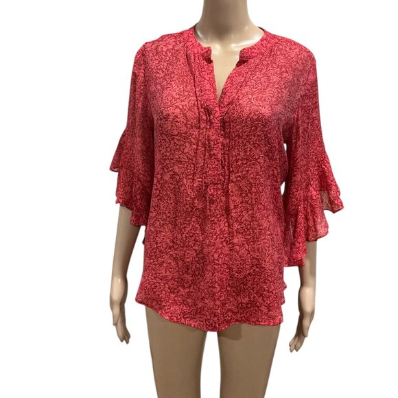 Vince Camuto Women's Pintuck Flutter Sleeve Floral Pattern Voile Blouse Size Sm - Picture 10 of 16